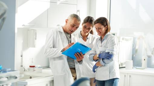 Medical dentist team in dental office